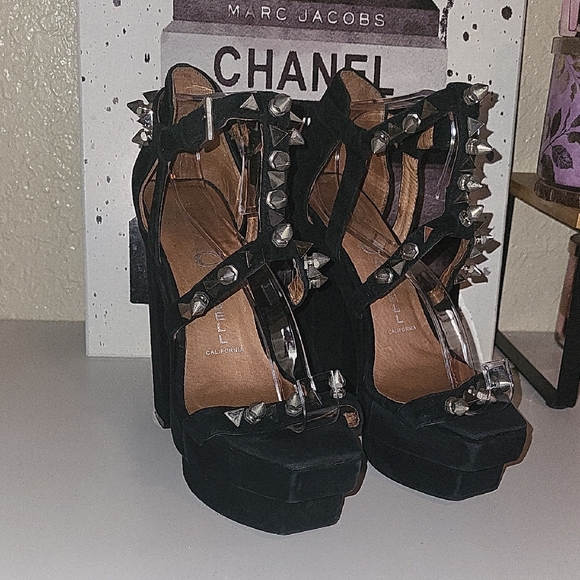 Jeffrey Campbell Shoes - Jeffrey Campbell Toledo Black and Silver Studded Platform Heels